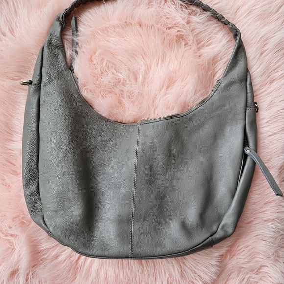 Tano Gray Leather Hobo Bag with Slouchy Silhouette - Picture 2 of 9